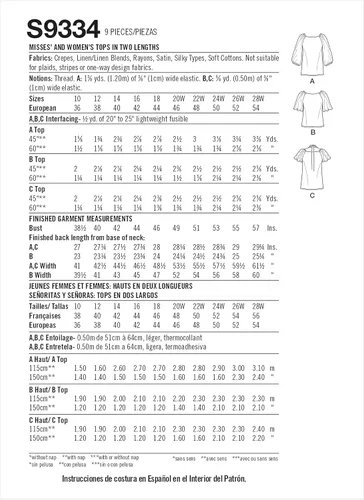 Vista 2 de Simplicity Kit de patrón de costura con cuello en V para mujer, código S9334, tallas 20W-22W-24W-26W-28W, multicolor