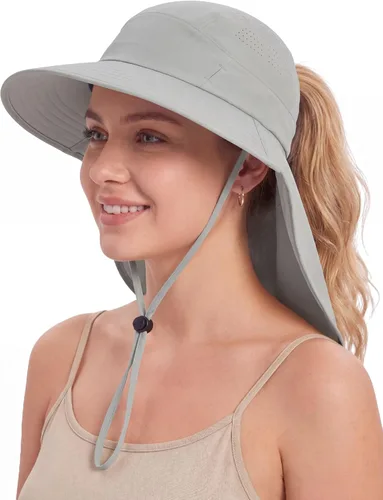 Connectyle Sombrero de sol UPF 50+ con solapa para el cuello, sombrero de ala ancha, transpirable, pesca, senderismo, jardinería, safari, para Gris