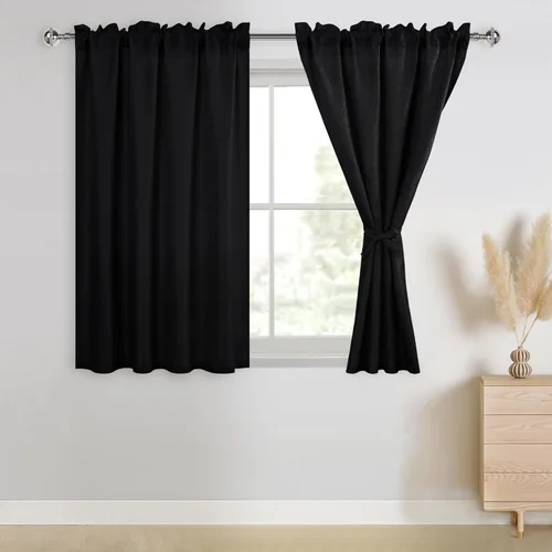 Vista 12 de JIUZHEN 2 paneles de cortinas de lino sintético para dormitorio, bolsillo para barra de cortina, semitransparentes de 63 pulgadas de largo, cortinas