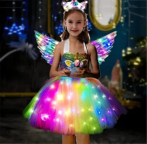 Unicorn Dresses For Girls Dress Up LED Light Up Birthday Christmas Halloween Party