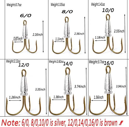 Vista 2 de Anzuelos de pesca grandes con peso, ganchos agudos (6/0 8/0 10/0 12/0 14/0 16/0)