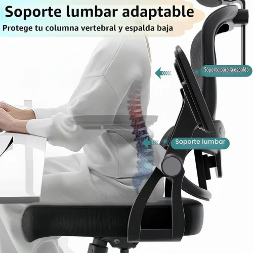 Vista 6 de Silla de oficina ergonómica, sillas de escritorio cómodas de 350 libras con reposacabezas ajustable y soporte de espalda lumbar, sillas de negro