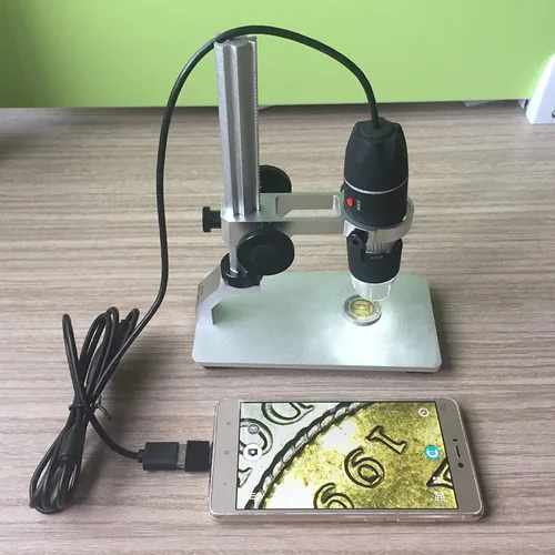 Vista 5 de Jiusion Microscopio de mano 4K 50-1000x WiFi USB con estuche y soporte de Negro
