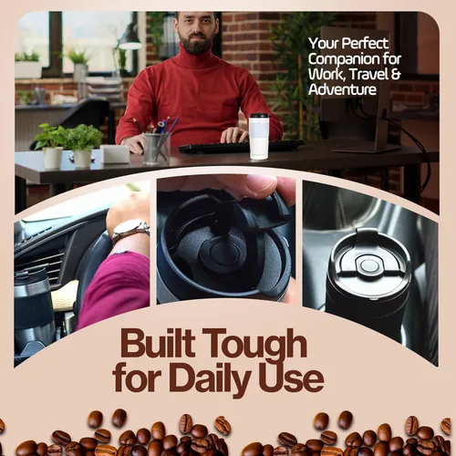 Vista 7 de Cafetera y tetera de acero inoxidable de doble pared aislada de 15 onzas, taza y vaso portátil para campamento, retención de calor, a prueba