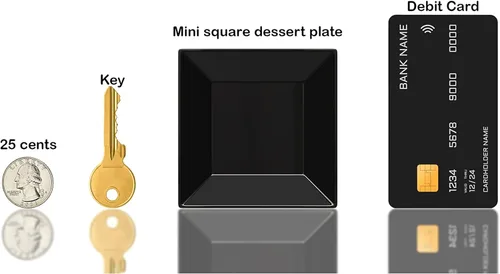 Vista 9 de Exquisite Mini platos desechables para aperitivos, paquete de 100 platos de postre de plástico negro de 2.95 x 2.95 pulgadas, diseño elegante