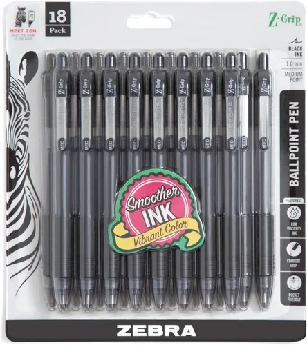 Vista 13 de Zebra Pen Z-Grip - Bolígrafo retráctil de punta media, 3/64 pulgadas, tinta negra, 12
