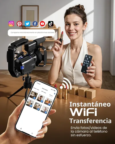 Vista 4 de Videocámara 5K, cámara de video BREGOO UHD 64MP para vlogging en YouTube con pantalla táctil giratoria de 3" 270°, cámara digital con visión