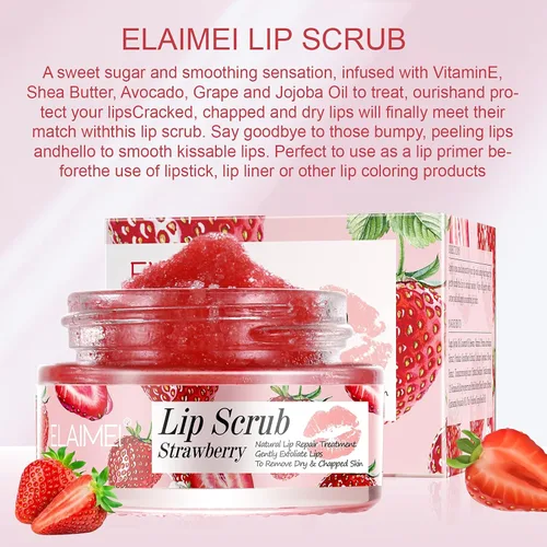 Vista 7 de Exfoliante y reparación de labios de fresa, exfoliante e hidratante para labios agrietados, secos y escamosos