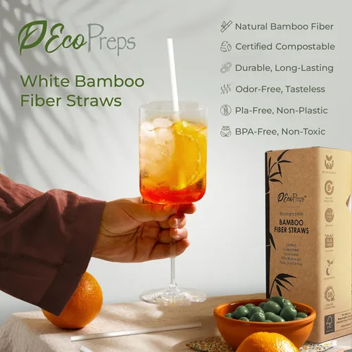 Vista 5 de EcoPreps Pajitas de fibra de bambú biodegradables, 150 unidades, 100% compostables, sin plástico, ecológicas, popotes desechables de fibra vegetal