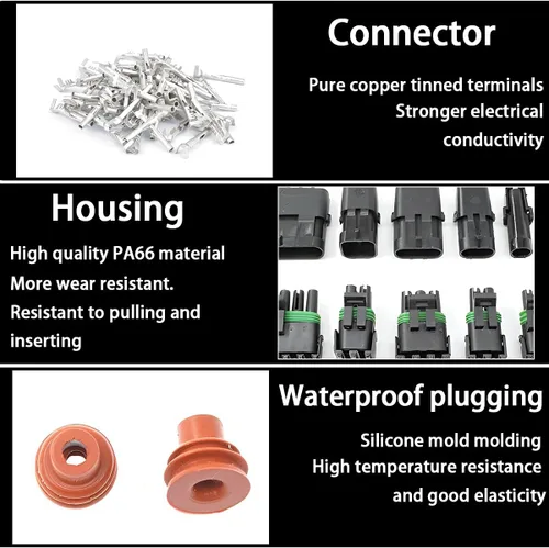 Vista 4 de Juego de 10 conectores eléctricos automotrices, terminales de conectores de arnés de cables impermeables, clavijas macho y hembra de 1234, enchufe