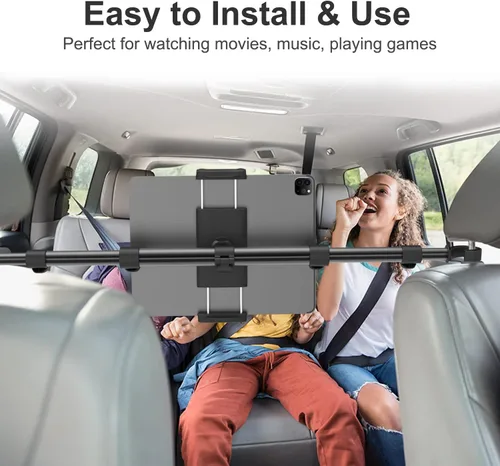 Vista 5 de Soporte para tableta para reposacabezas de automóvil, brazo elástico de 32.67 pulgadas, soporte de tableta entre el asiento para automóvil, soporte