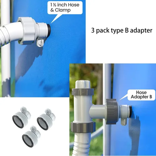 Vista 5 de Paquete de 3 mangueras de piscina para piscinas sobre el suelo de 59 x 1.5 pulgadas con 3 adaptadores de manguera tipo B – Accesorios de manguera