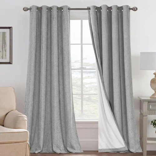 Vista 32 de H.VERSAILTEX Cortinas 100% opacas con aislamiento térmico, texturizadas, de lino, con bloqueo completo de calor y luz, para sala de estar y Negro