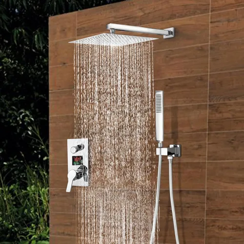 Vista 21 de SKOWLL Shower System with Tub Spout Bathroom Tub and Shower Faucet Combo Wall Mount 12 Inch Black Shower Head and Handle Set, Display Shower Valve