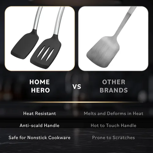 Vista 7 de Home Hero Juego de espátulas de silicona – Espátulas resistentes al calor para cocinar – Utensilios de cocina ergonómicos de acero inoxidable