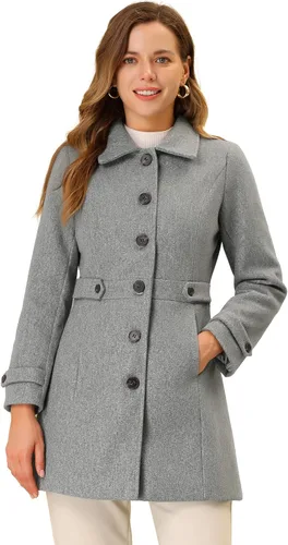 Vista 18 de Abrigo clásico de invierno con bolsillos de Allegra K para mujer; chaquetón de botonadura sencilla Verde militar
