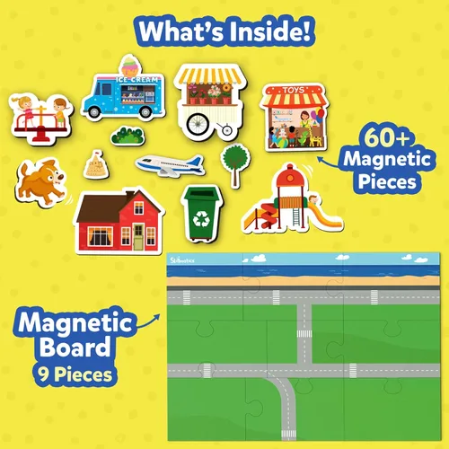 Vista 3 de Skillmatics Creative Toy Magnetopia - Diseña tu ciudad, juego interactivo de simulación para niños, niños pequeños, más de 60 piezas magnéticas