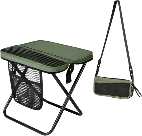 Vista 11 de Taburete plegable portátil – Silla plegable con bolsa de almacenamiento, bolsa convertible para transporte manos libres y soporta 265 libras