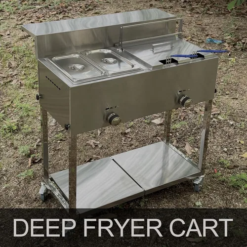 Vista 2 de LetFeng - Carrito de freidora de acero inoxidable para exteriores, resistente con freidora de propano de 30 libras y 3.5 galones con cesta, 2 cestas