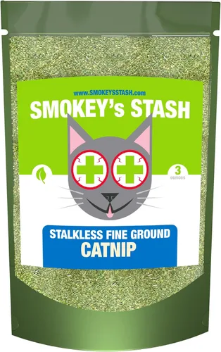Smokey's Stash Catnip Stalkless Dry Ground Premium Bulk Bolsa de 3 onzas Fuerte para gatos