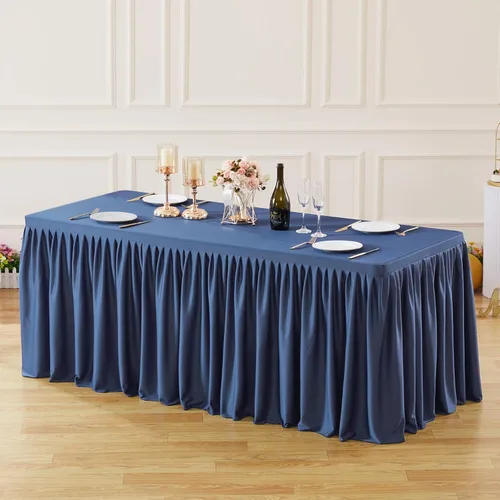 Vista 85 de Manteles de poliéster negro para mesas rectangulares de 4 pies, cubierta de mesa ajustada sin arrugas con falda de mesa plisada con volantes