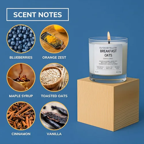 Vista 3 de Outdoor Fellow Breakfast Oats Vela perfumada – Vainilla, arce y canela – Cera de coco y albaricoque no tóxica – Vela en tarro reutilizable – Vela