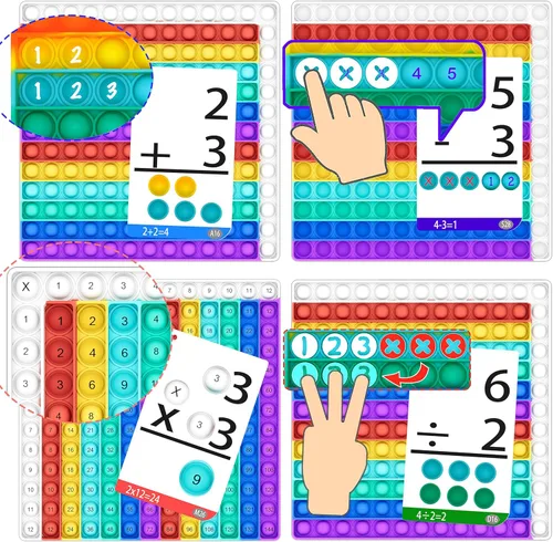 Vista 2 de Juegos de matemáticas para niños, tarjetas flash para niños, práctica Pop it con suma, resta, multiplicación y división, ideal para el aprendizaje