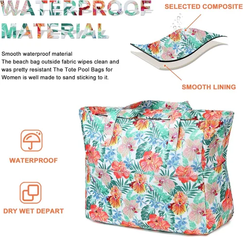 Vista 5 de Bolsas impermeables para la playa y la piscina, para mujeres y mujeres, extragrandes, bolsa de transporte con compartimento húmedo para viajes