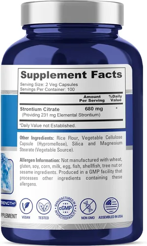 Vista 3 de NusaPure Estroncio 680 mg 200 cápsulas vegetarianas (sin OMG, veganas)