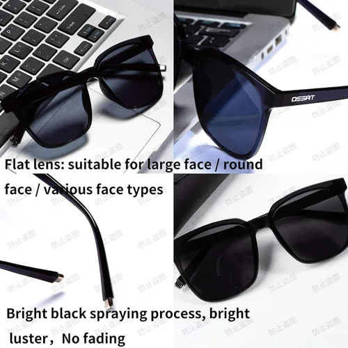 Vista 6 de Gafas de sol cuadradas de plástico para hombre y mujer de color negro con diseño retro 100 de protección UV