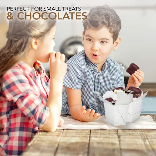 Vista 6 de Contenedores de comida para llevar con asa, 8 onzas, color blanco, para microondas, caja china para llevar (paquete de 50 unidades), resistente a