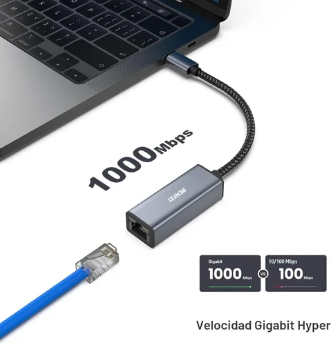 Vista 2 de BENFEI Adaptador USB-C a Ethernet, Adaptador de Red LAN Gigabit Ethernet de USB Tipo-C (Thunderbolt 3/4) a RJ45 Compatible con iPhone 15 Pro/Max