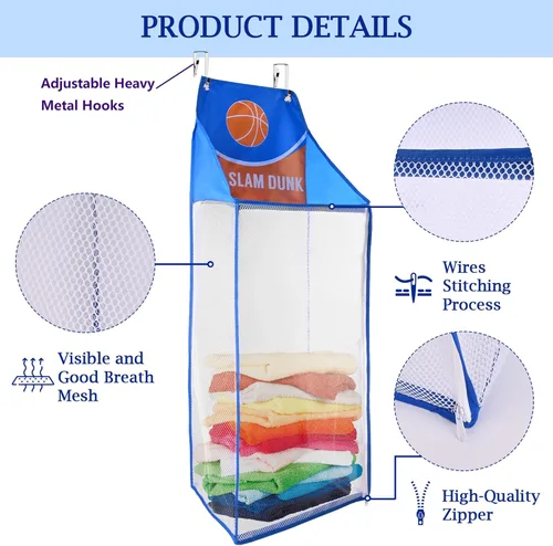 Vista 5 de SPINFOX 2 Pack Cesto de lavandería para colgar en la puerta, cesto de lavandería colgante de baloncesto con cremallera, cesto de lavandería de malla