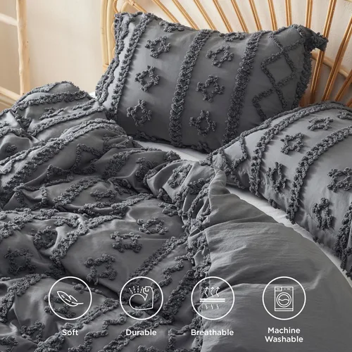 Vista 103 de Bedsure Funda de edredón bohemia para niños tamaño Queen (relleno de edredón/edredón no incluido) - Funda de edredón copetuda Queen para todas