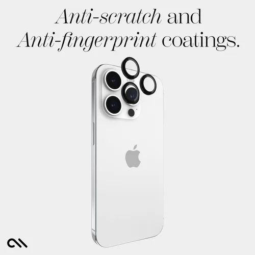 Vista 3 de Case-Mate Protector de lente de cámara con anillos de aluminio negro para iPhone 15 Pro Max/iPhone 15 Pro - Doble vidrio templado - Tecnología
