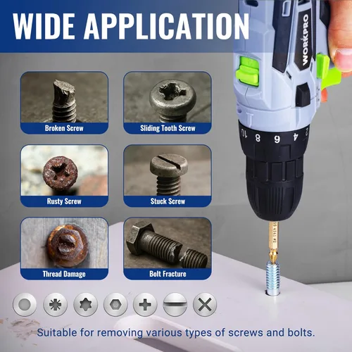 Vista 4 de WORKPRO Juego de 6 piezas de extractor de tornillos dañados, kit de extractor de pernos rotos con revestimiento de titanio, herramientas de remoción