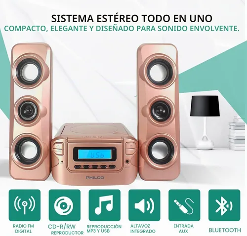Vista 2 de Philco Stereo Shelf Systems - Sistema compacto de estante de CD con radio estéreo FM digital, tecnología inalámbrica Bluetooth y control remoto