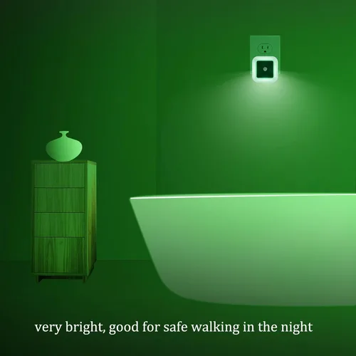 Vista 3 de Paquete de 2 luces nocturnas de color verde brillante, enchufar a luces LED de pared con sensor de luz
