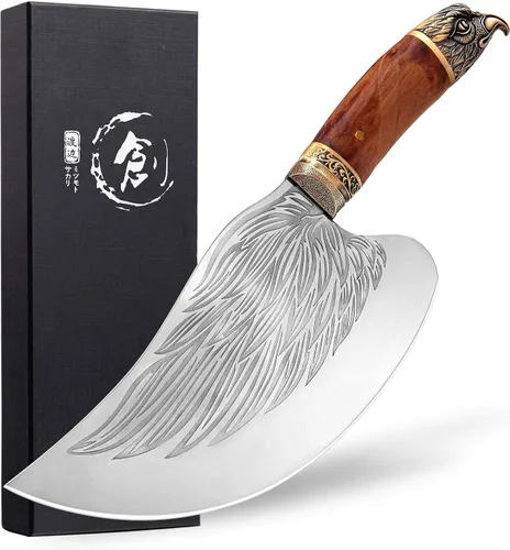 Golden Bird Cuchillo de carnicero resistente para carne, cortador de huesos forjado a mano, cuchillo de cocina de acero de alto carbono de espiga
