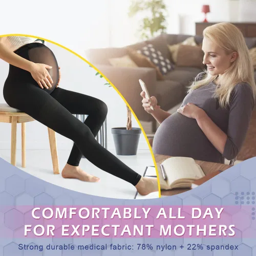 Vista 6 de Beister - Mallas de compresión médica de maternidad, 20-30 mmHg, con soporte graduado, con banda elástica de botón y protección abdominal, medias