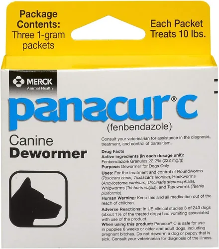 Panacur C desparasitante canino (fenbendazol), 1 gramo, amarillo, 3 unidades (paquete de 1)