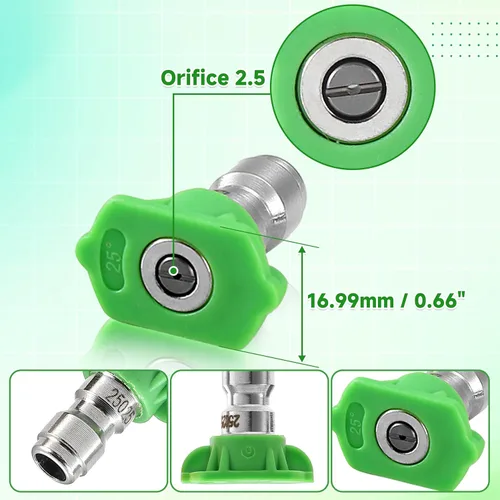 Vista 4 de Pressure Washer Tips, 25 Degree Green Power Washer Nozzle Tips 7 Pack, 1/4 Inch Quick Connector, 4000 PSI, Ball Valve Pressure Washer, 3/8" Quick
