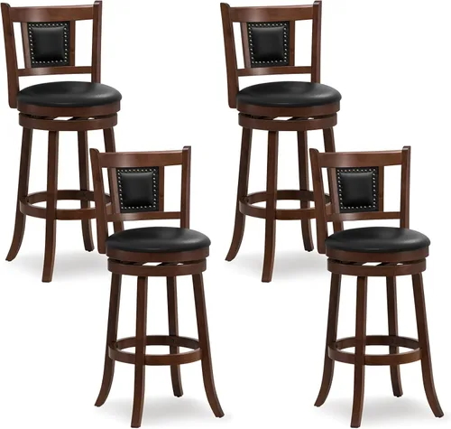 Vista 10 de Giantex Juego de 2 taburetes de bar giratorios de 30.5 pulgadas de altura de barra con respaldo ergonómico, asiento acolchado suave, patas de madera