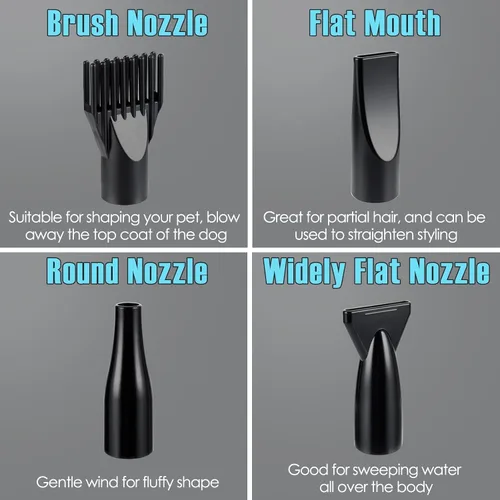 Vista 3 de Secador de perros profesional de alta velocidad, temperatura y velocidad ajustables con 4 boquillas diferentes
