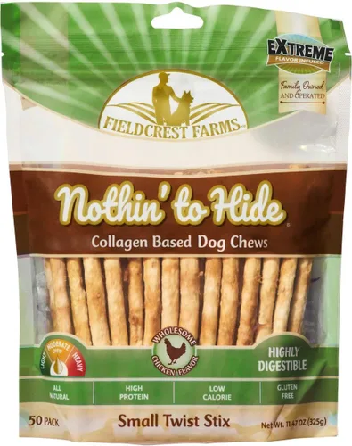 Fieldcrest Farms Nothing to Hide Natural Rawhide Alternative Small Twist Stix para perros, paquete de 50 unidades, masticables naturales y fáciles