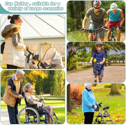 Vista 7 de Portavasos universal para cochecito con funda para teléfono, accesorios para cochecito 2 en 1 con rotación de 360°, soporte ajustable para bebidas