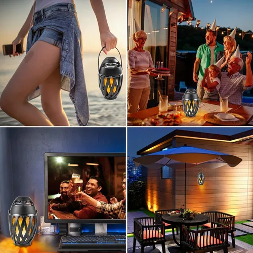 Vista 5 de Altavoces Bluetooth al Aire Libre Impermeables Inalámbricos, Regalos de Cumpleaños para Hombres Papá, Luz Ambiental de Llama LED, Accesorios