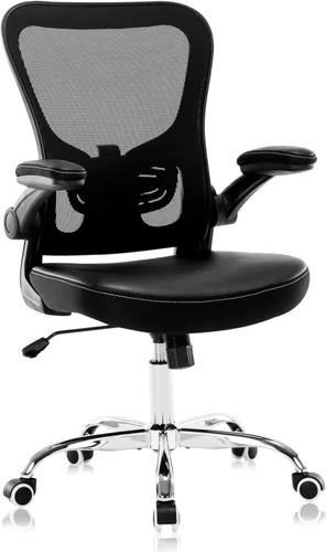 Vista 12 de Silla de oficina, silla ergonómica de malla para computadora con reposabrazos abatibles de piel sintética, silla de tareas para el hogar con soporte