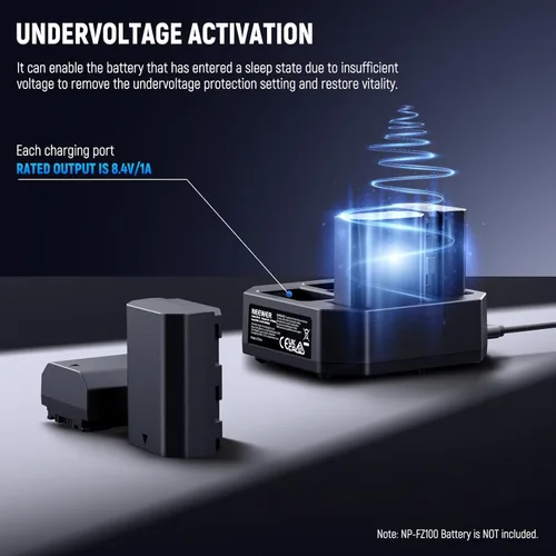 Vista 4 de NEEWER Cargador USB de 4 canales para batería de cámara NP-FZ100 Compatible con Sony A7IV A9iii A1 A7RV A7Cii A6700 ZV-E1 FX3 FX30, carga rápida PD