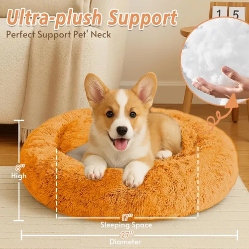 Vista 217 de JOLLYVOGUE Cama Calmante para Perros Pequeños - Cama para Perros Pequeños en Forma de Dona Lavable de 23 Pulgadas para Gatitos y Cachorros, Camas